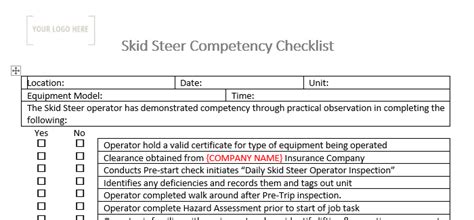 skid steer competency assessment|skid steer checklist.